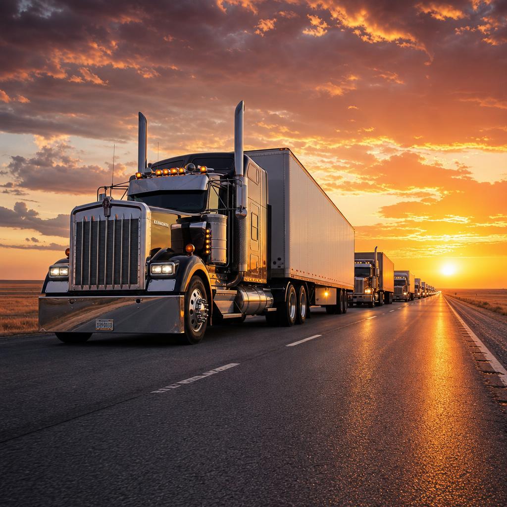 M1 Transport truck convoy on the highway
