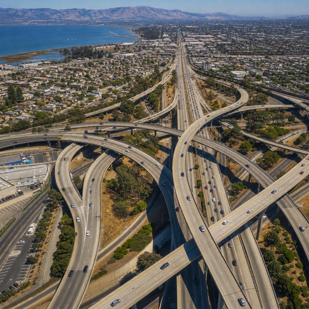 Complex highway interchange